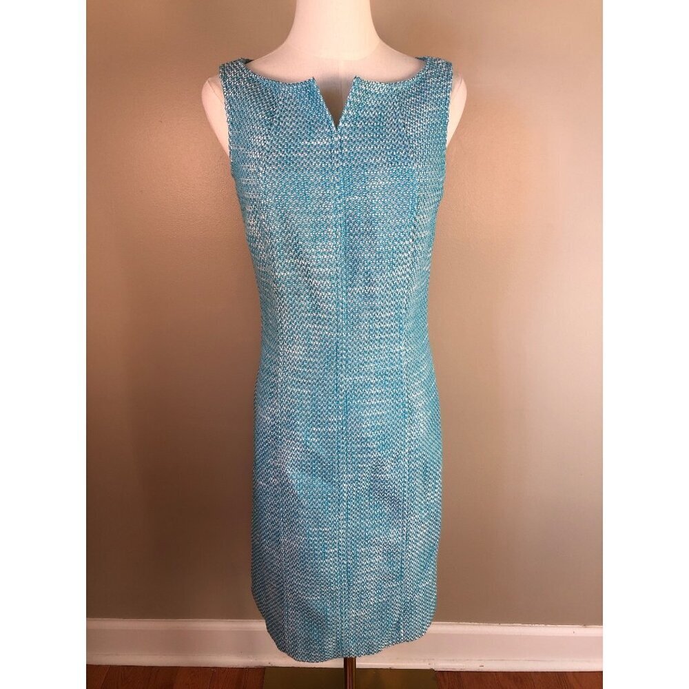 NWT Talbots Sleeveless Blue & White Sheath Dress With Boat Neck Cutout Size 4